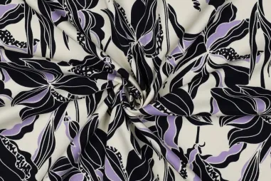 Viskose - Viscose stof - rosella stretch - bloemen - ecru - 5759-002