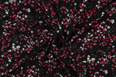 Tricot stof - fantasie - zwart - 13145-999 - Viscose stof - lenzing ecovero - digitaal bloemetjes - zwart - 5899-001