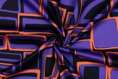 katoenen stoffen met print - Katoen stof - satijn - geometric - navy - 5919-005