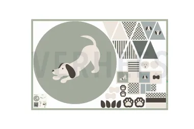 Dierenmotief stoffen - Paneel stof - speelkleed - poplin katoen - digitaal hond - groen - 6802-001
