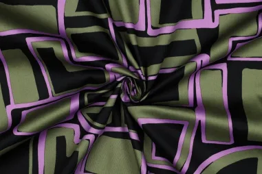 katoenen stoffen met print - Katoen stof - satijn - geometric - zwart - 5919-007