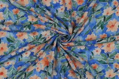Voile stof - Crêpe Georgette - lichtblauw - 3956-002 - Viscose stof - radiance - digitaal bloemen - blauw multi - 6057-001