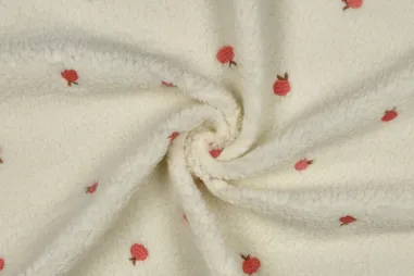 Fruit stoffen - Teddy stof - embroidery - perziken - ecru - 4729-001