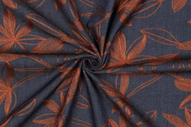 Bloemen motief stoffen - Embroidery stof - denim - bloemen - camel - 4761-003