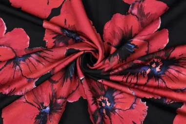 viscose - paisley - zwart - 22002-069 - Tricot stof - French Terry - digitaal bloemen - zwart - 7174-001