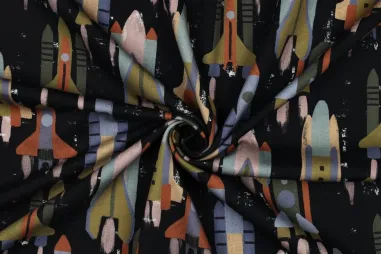 French Terry stoffen - Tricot stof - French Terry - raketten - zwart - 7176-001