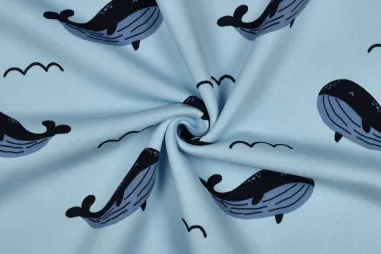 Pullover - Joggingstof - walvissen - lichtblauw - 7191-046