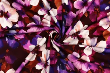 Jersey - Tricot stof - punta di roma - digitaal bloemen - bordeaux - 7840-005