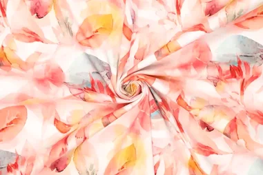 KnipIdee stoffen - Stretch stof - katoen satijn - digitaal bloemen - roze - 21684-534