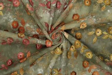 Olijfgroene stoffen - Embroidery stof - katoen - tie dye - bloemen - olijfgroen - 21734-213