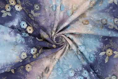 Sommer - Embroidery stof - katoen - tie dye - bloemen - blauw - 21734-696