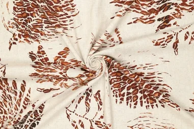 Viscose stoffen - Viscose stof - linnenmix - digitaal fantasie bladeren dierenprint - bruin - 22521-445