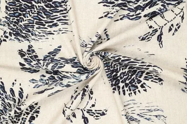 Viskose - Viscose stof - linnenmix - digitaal fantasie bladeren dierenprint - blauw - 22521-690