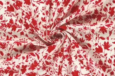 Katoen stof - batik - voile - bladeren - rood - 23378-015 - Bamboe stof - poplin - bloemetjes - rood - 25010-015
