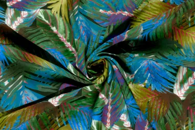 Petrol - Viscose stof - poplin - bladeren - petrol - 25012-024