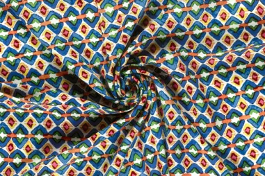 Multi kleur stoffen - Viscose stof - poplin - abstract - indigo multi - 25013-006