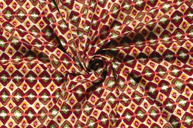 Donkerrode stoffen - Viscose stof - poplin - abstract - donkerrood multi - 25013-016