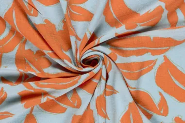 225gr/M² - Viscose stof - linnenmix - bloemen - lichtblauw - 25036-002