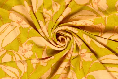 225gr/M² - Viscose stof - linnenmix - bloemen - limoen - 25036-023