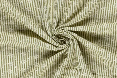 Olijfgroene stoffen - Embroidery stof - poplin katoen - strepen & bloemen - olijf - 25037-026
