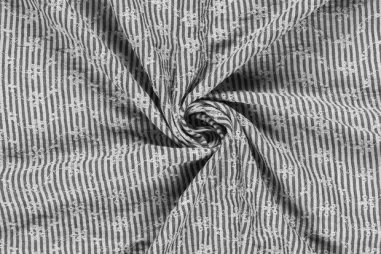 Bloemen motief stoffen - Embroidery stof - poplin katoen - strepen & bloemen - zwart - 25037-069