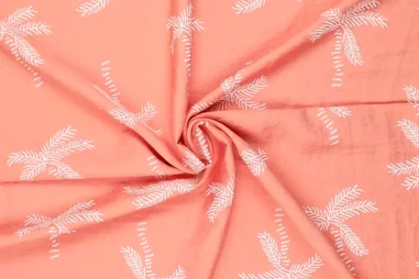 Zalmoranje stoffen - Viscose stof - mix - puff bladeren - zalmoranje - 22565-539