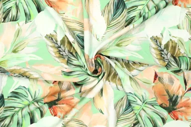 Oeko-Tex klasse 2 - Viscose stof - twill - digitaal bladeren - lentegroen multi - 22567-315