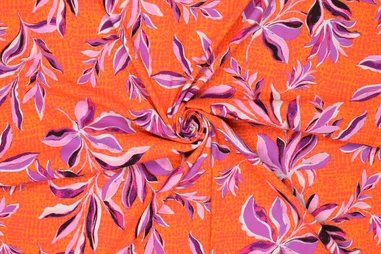 Bloemen motief stoffen - Viscose stof - stretch - digitaal flowers on spot - oranje - 22576-450