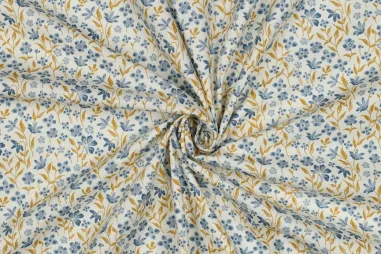 Bettwaren - Katoen stof - poplin - bloemetjes - blauw - 6972-012
