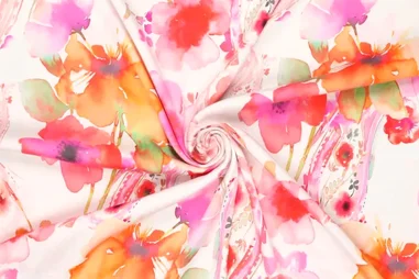 Paisley - Viscose stof - satijn - stretch - paisley & bloemen - roze - 22581-870