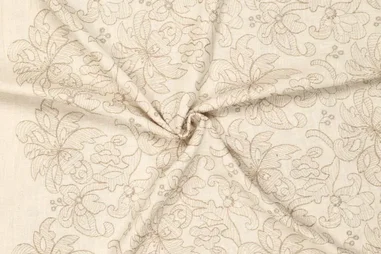 Top - Embroidery stof - katoen - bloemen - naturel - 22608-022