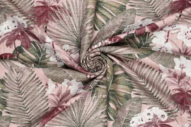 170gr/M² - Viscose stof - polyamidemix - bloemetjes & bladeren - roze - 22618-820