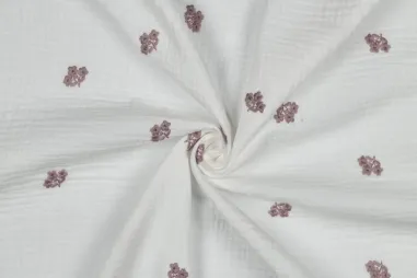 witte stoffen - Embroidery stof - hydrofiel - bloemetjes - wit - 4530-004