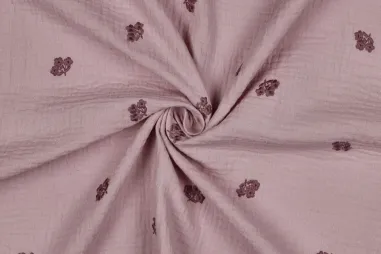 Stoffen - Embroidery stof - hydrofiel - bloemetjes - mauve - 4530-015