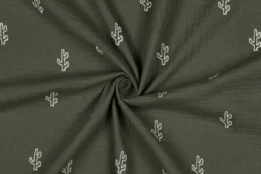 Broderie en Embroidery stoffen - Embroidery stof - hydrofiel - cactussen - bosgroen - 4531-044