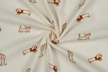 125gr/M² - Embroidery stof - hydrofiel - teckels - ecru - 4536-036