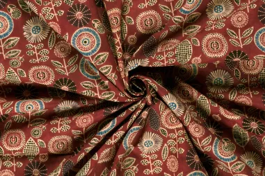 katoenen stoffen met print - Katoen stof - batik - voile - bloemen - roodbrique - 23372-056
