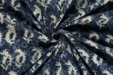 Blau - Katoen stof - batik - voile - fantasie - blauw - 23387-006