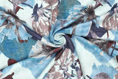 Blau - Viscose stof - polyamidemix - bloemen - blauw - 22621-635