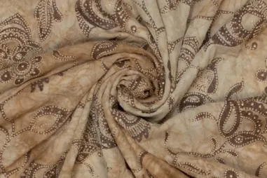 Stoffen - Stretch stof - tie dye - bloemen - bruinbeige - 963004-11