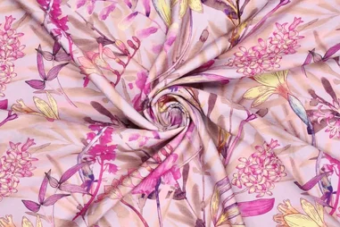 85gr/M² - Viscose stof - polyamidemix - digitaal bloemen - roze - 22677-810