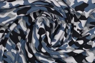 Uitverkoop - Tricot stof - camouflage - blauw - 340084-68