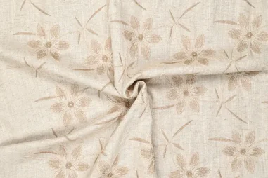 Bloemetjes stoffen - Embroidery stof - viscose/linnen - bloemen - naturel - 22760-031