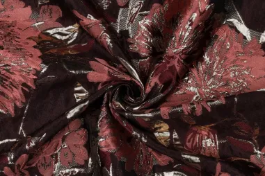 Aubergine stoffen - Polyester stof - jacquard - lurex - bloemen - aubergine - 4725-001