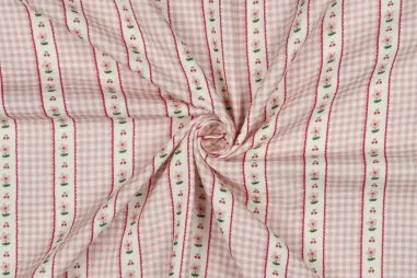 Mousseline stoffen - Hydrofiel stof - checks & bloemetjes - lichtroze - 7275-001