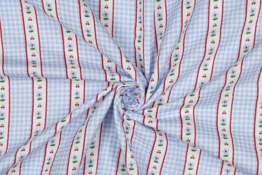 Hydrofiel stoffen (katoen) - Hydrofiel stof - checks & bloemetjes - lichtblauw - 7275-002