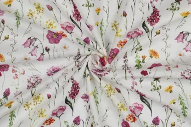 witte stoffen - Katoen stof - voile - digitaal bloemen - wit - 7823-001