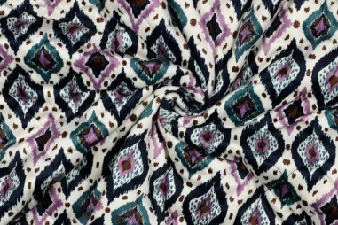 Zachte stoffen - Doorgestikte stof - velvet gewatteerd - digitaal ornamenten - marine - 4649-001