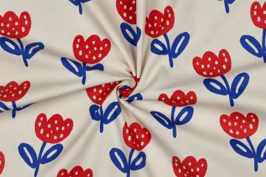 Lakenstoffen - Katoen stof - poplin - biologisch - bloemen - naturel - 7093-001