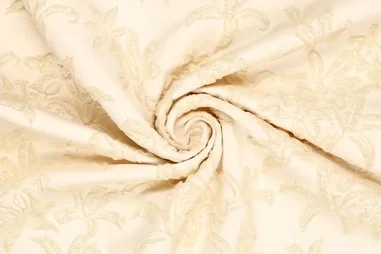 Polyester stoffen - Polyester stof - jacquard - camomile - bloemen - ecru/goud - 22747-586